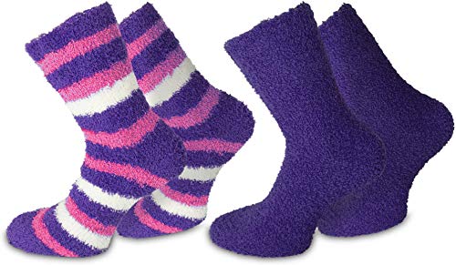 normani 2 Paar Kuschelsocken/Bettsocken/Socken Stripe Geringelt mit Elasthan Farbe Ringel/Lila Größe 35-38 von normani