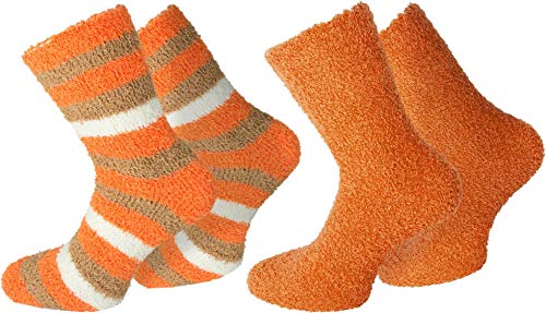normani 2 Paar Kuschelsocken/Bettsocken/Socken Stripe geringelt mit Elasthan Farbe Ringel/Orange Größe 35-38 von normani