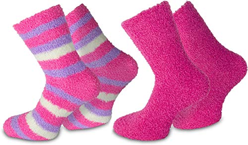normani 2 Paar Kuschelsocken/Bettsocken/Socken Stripe Geringelt mit Elasthan Farbe Ringel/Pink Größe 35-38 von normani