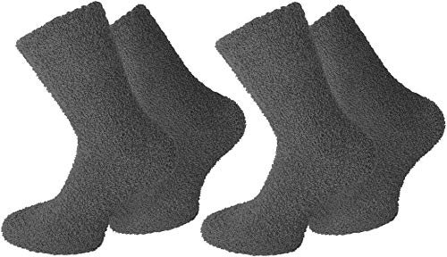 normani 2 Paar Kuschelsocken/Bettsocken/Socken Stripe Geringelt mit Elasthan Farbe Uni/Anthrazit Größe 35-38 von normani