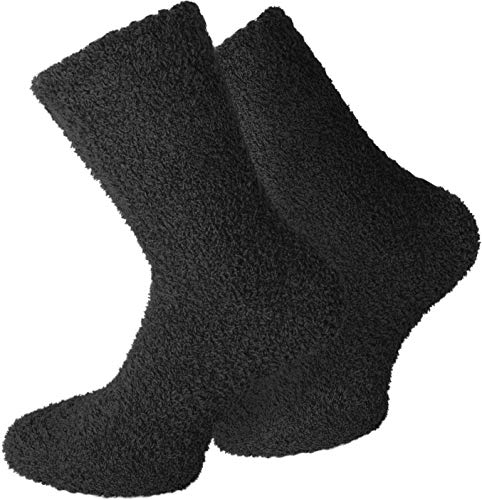 normani 2 Paar Kuschelsocken/Bettsocken/Socken Stripe Geringelt mit Elasthan Farbe Uni/Schwarz Größe 35-38 von normani