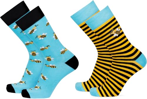 normani 2 Paar Lustige Socken | Bunte Motiv Socken mit abwechslungsreichen Mustern und Farben | Mit komfortablem Piqué-Bund aus Baumwolle Farbe Biene Größe 36-41 normani 2 Paar Lustige Socken | Bunte Motiv Socken mit abwechslungsreichen Mustern und Farben | Mit komfortablem Piqué-Bund aus Baumwolle Farbe Biene Größe 36-41 von normani