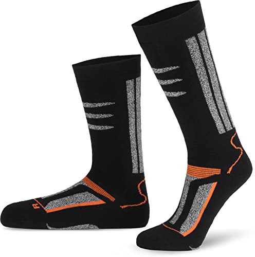 normani 3 Paar Kinder Winterstrümpfe mit Innenfrottee - Ski- und Snowboardstrumpf Größe 27-42 Farbe Schwarz/Orange Größe 35-38 von normani