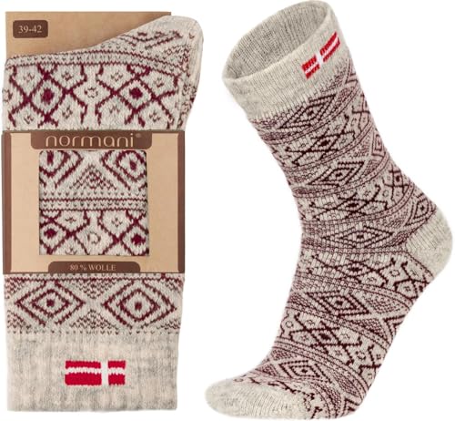 2 Paar Skandinavische Socken aus 80% Wolle Canadian Norweger Dänemark Warme Strapazierfähige Wintersocken Damen Herren Farbe Rot Größe 39-42 von normani