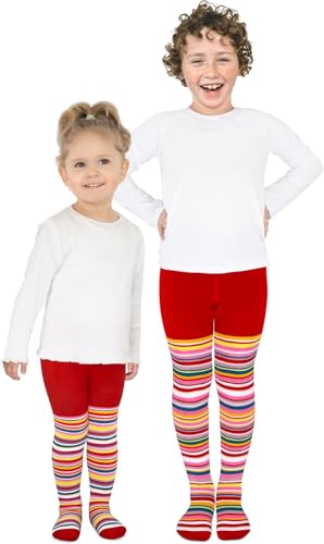 normani 2 Paar Thermo Strumpfhosen mit Elasthan und Baumwolle für Jungen und Mädchen | Kinderstrumpfhose Tights Farbe Rot Größe 98/104 von normani