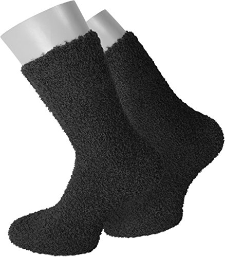 normani 2 oder 4 Paar Kuschelsocken Uni Farben für Damen und Herren Farbe 2 x Schwarz Größe 35-38 von normani