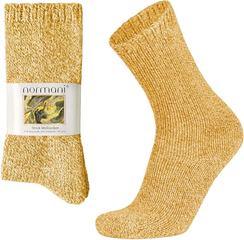 normani 2 x weiche Stricksocken Wollsocken Wintersocken für Damen und Herren wie selbst gestrickt mit wärmender Baum- und Schafwolle Gr. 35-50 Farbe Gelb Größe 39/42 von normani