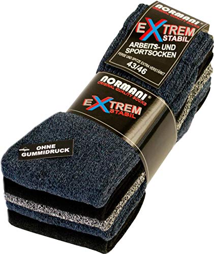 normani 20 Paar EXTREM Stabile Arbeitssocken - Sportsocken - Ferse und Spitze EXTRA verstärkt - Ohne Gummidruck Farbe Farbig-gemischt Größe 43/46 von normani