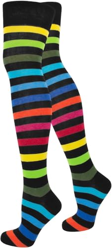 normani 3 Paar Damen Overknees Kniestrümpfe geringelt handgekettelte Fußspitze in verschiedenen Farben wählbar Farbe Regenbogen von normani