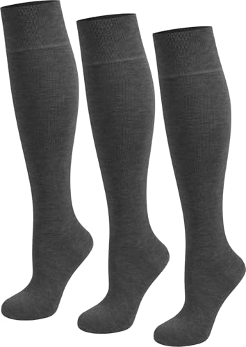 normani 3 Paar hochwertige Kniestrümpfe für Damen und Herren - Hohe Strümpfeaus Baumwolle mit Elasthan - weiche Zehennaht und elastisches Bündchen Farbe Anthrazit Größe 39/42 von normani