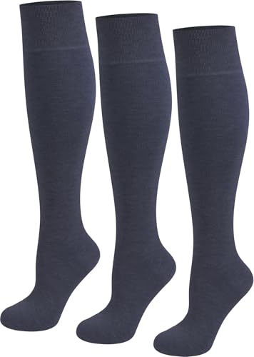 normani 3 Paar hochwertige Kniestrümpfe für Damen und Herren - Hohe Strümpfeaus Baumwolle mit Elasthan - weiche Zehennaht und elastisches Bündchen Farbe Marine Größe 43/46 von normani