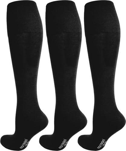 normani 3 Paar hochwertige Kniestrümpfe für Damen und Herren - Hohe Strümpfeaus Baumwolle mit Elasthan - weiche Zehennaht und elastisches Bündchen Farbe Schwarz ohne Frotteesohle Größe 47/50 von normani