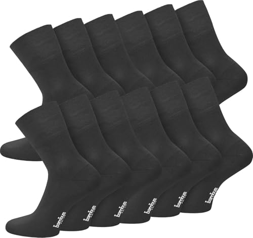 normani 3 oder 6 Paar Bambus Kurzschaft Socken mit Piquebund Farbe 6 Paar Schwarz Größe 39/42 von normani