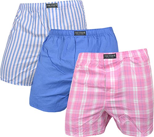 normani 3 x Herren Web Boxershorts aus Reiner Baumwolle Farbe Blau/Pink Größe S von normani