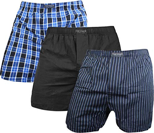 normani 3 x Herren Web Boxershorts aus Reiner Baumwolle Farbe Blau/Schwarz Größe 3XL von normani