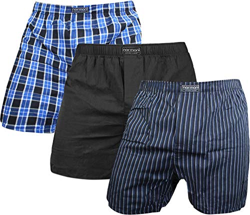 normani 3 x Herren Web Boxershorts aus Reiner Baumwolle Farbe Blau/Schwarz Größe M von normani