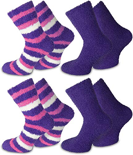 normani 4 Paar Flauschig weiche Kuschelsocken Farbe Ringel/Lila Größe 39-42 von normani