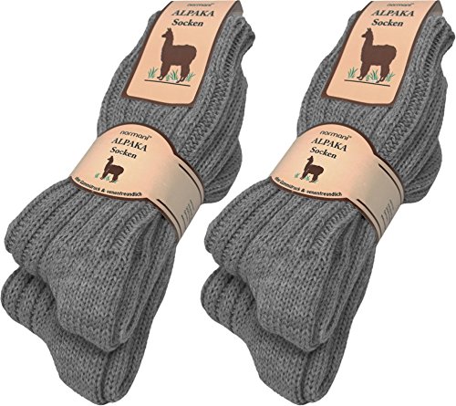 normani 4 Paar sehr dicke flauschige warme Alpaka Socken - mit Alpakawolle Farbe Mittelgrau Größe 39/42 von normani