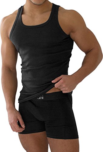 normani 4 x Tank Top schwarz - Herren Unterhemd Feinripp (glatt) - 100% gekaemmte Baumwolle Einlaufvorbehandelt - original Exclusive Größe 10=XXL von normani