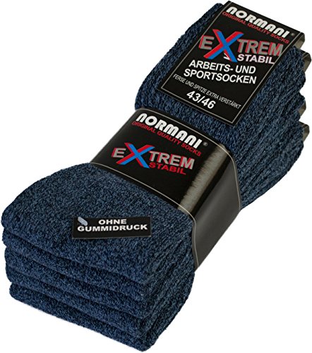 normani 5 Paar EXTREM STABILE Arbeits- Sportsocken -mit extra verstärkter Ferse und Spitze, ohne Gummidruck Farbe Blau Größe 35-38 von normani