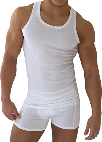 normani 5 x Herren Unterhemd Classic in FEINRIPP Tank Top weiß Muskel Shirt Trägershirt aus 100% gekämmter Baumwolle Größe 9=XL von normani