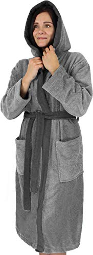 normani Bademantel 100% Baumwolle mit Frottee I - Öko-Tex 100 - Premium Qualität Farbe Grau/Schwarz Größe M von normani