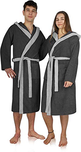 normani Bademantel 100% Baumwolle mit Frottee I - Öko-Tex 100 - Premium Qualität Farbe Schwarz/Grau Größe XXL von normani
