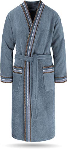 normani Bademantel Set aus 100% Bio-Baumwolle GOTS (Bademantel + Handtuch + Waschlappen) für Herren undDamen (S-4XL) Farbe Blau Größe 3XL von normani