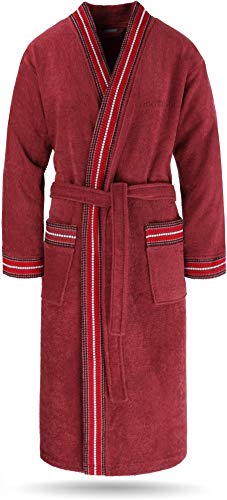 normani Bademantel Set aus 100% Bio-Baumwolle GOTS (Bademantel + Handtuch + Waschlappen) für Herren undDamen (S-4XL) Farbe Rot Größe 3XL von normani