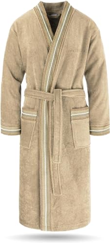 normani Bademantel Set aus 100% Bio-Baumwolle GOTS (Bademantel + Handtuch + Waschlappen) für Herren undDamen (S-4XL) Farbe Beige Größe 4XL von normani