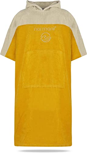 normani Badeponcho für Erwachsene aus Bio-Baumwolle - Strandponcho Surfer Poncho mit Kapuze - Umziehhilfe für Herren und Damen Farbe Gelb Größe S/M von normani