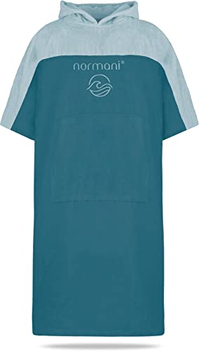 normani Badeponcho für Erwachsene aus Bio-Baumwolle - Strandponcho Surfer-Poncho mit Kapuze - Strand Umziehhilfe für Herren und Damen Farbe Petrol Größe S-M von normani