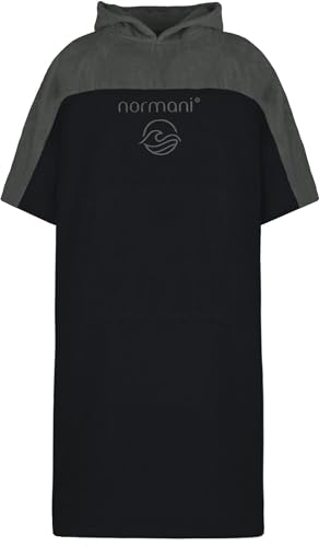 normani Badeponcho für Erwachsene aus Bio-Baumwolle - Strandponcho Surfer-Poncho mit Kapuze - Strand Umziehhilfe für Herren und Damen Farbe Schwarz Größe S-M von normani