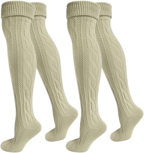 normani Bayrische Trachten Kniestrümpfe mit aufwändigem Zopfstrickmuster - 1,2 oder 4 Paar Farbe Natur - 2 Paar Größe 43/46 von normani
