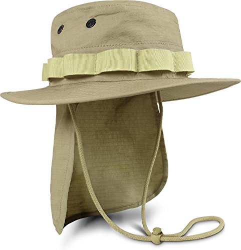 normani Boonie Hat Krempen Outdoor Hut 'Junglescout' mit abnehmbarem Nackenschutz für den Sommer Farbe Khaki Größe M von normani