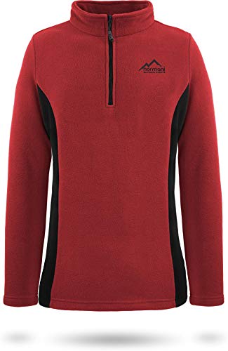 normani Damen Fleecepullover Winterpullover Skipullover mit Stehkragen und halber Reißverschluss, schnelltrocknend und EXTREM warmes Sweatshirt 280 g/m² Farbe Rot/Schwarz Größe 3XL von normani