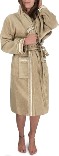 normani Damen Frotte Bademantel aus 100% Bio Baumwolle im Set mit Handtuch und Waschlappen Farbe Beige Größe S von normani