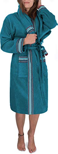 normani Damen Frotte Bademantel aus 100% Bio Baumwolle im Set mit Handtuch und Waschlappen Farbe Petrol Größe 4XL von normani