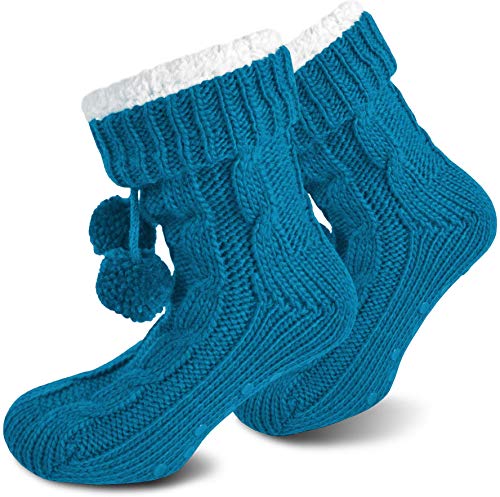 normani Damen Hausschuh-Socken Wintersocken für zuhause mit ABS Sohle Innenfell Extra dicke Haussocken Anti Rutsch Sohle Farbe Türkis Größe 36/40 von normani