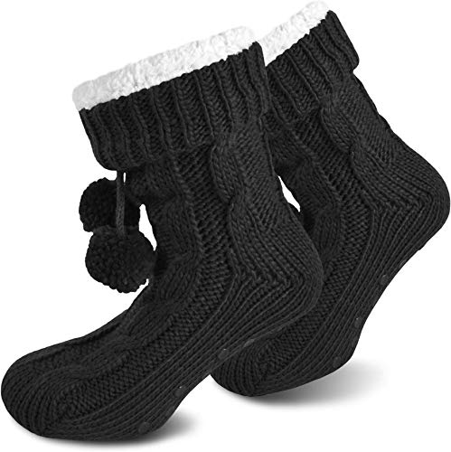 normani Damen Hausschuh-Socken Wintersocken für zuhause mit ABS Sohle Innenfell Extra dicke Haussocken Anti Rutsch Sohle Farbe Schwarz Größe 40/44 von normani