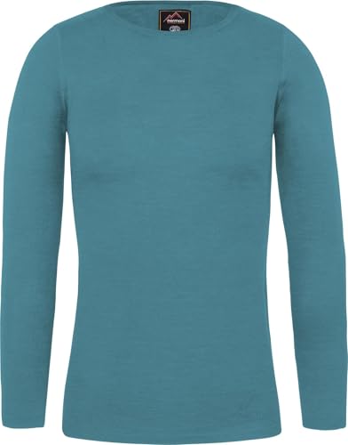 normani Damen Merino Unterhemd Langarmshirt Pullover Ski-Unterwäsche Rundhals - 100% Merinowolle Farbe Blau Größe S von normani