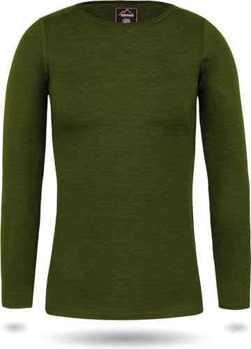 normani Damen Merino Unterhemd Langarmshirt Pullover Ski-Unterwäsche Rundhals - 100% Merinowolle Farbe Grün Größe L von normani