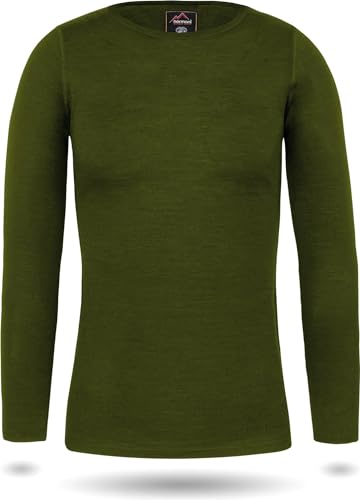 normani Damen Merino Unterhemd Langarmshirt Pullover Ski-Unterwäsche Rundhals - 100% Merinowolle Farbe Grün Größe XL von normani