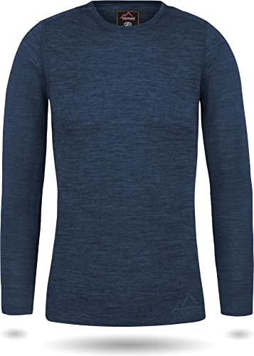 normani Damen Merino Unterhemd Langarmshirt Pullover Ski-Unterwäsche Rundhals - 100% Merinowolle Farbe Navy Größe XS von normani