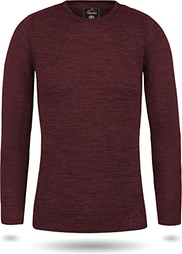 normani Damen Merino Unterhemd Langarmshirt Pullover Ski-Unterwäsche Rundhals - 100% Merinowolle Farbe Rot Größe S von normani