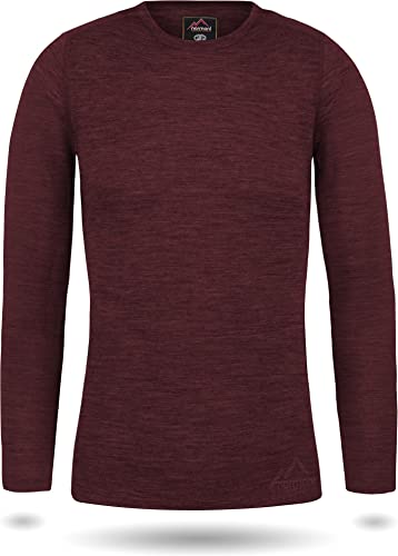 normani Damen Merino Unterhemd Langarmshirt Pullover Ski-Unterwäsche Rundhals - 100% Merinowolle Farbe Rot Größe XS von normani