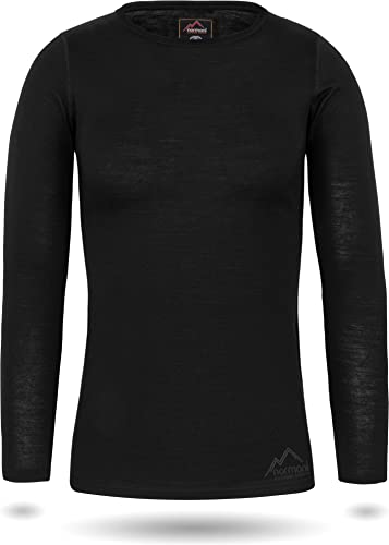 normani Damen Merino Unterhemd Langarmshirt Pullover Ski-Unterwäsche Rundhals - 100% Merinowolle Farbe Schwarz Größe XL von normani