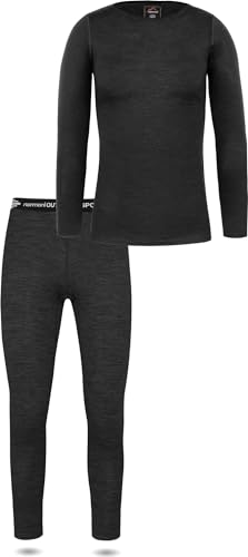 normani Damen Merino Unterwäsche-Set Garnitur (Langarmshirt Unterhemd und Unterhose) 100% Merinowolle Thermounterwäsche Ski-Funktionsunterwäsche Farbe Anthrazit Größe XL von normani
