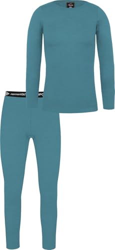 normani Damen Merino Unterwäsche-Set Garnitur (Langarmshirt Unterhemd und Unterhose) 100% Merinowolle Thermounterwäsche Ski-Funktionsunterwäsche Farbe Blau Größe M von normani