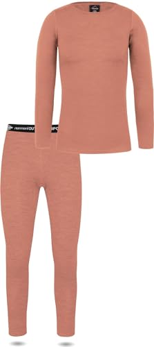 normani Damen Merino Unterwäsche-Set Garnitur (Langarmshirt Unterhemd und Unterhose) 100% Merinowolle Thermounterwäsche Ski-Funktionsunterwäsche Farbe Rosa Größe XL von normani